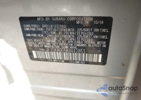 2019 Subaru Forester Premium из США, поврежденный, VIN JF2SKAGC5KH442853